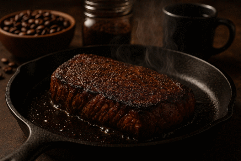 coffee rubbed steak sizzle
